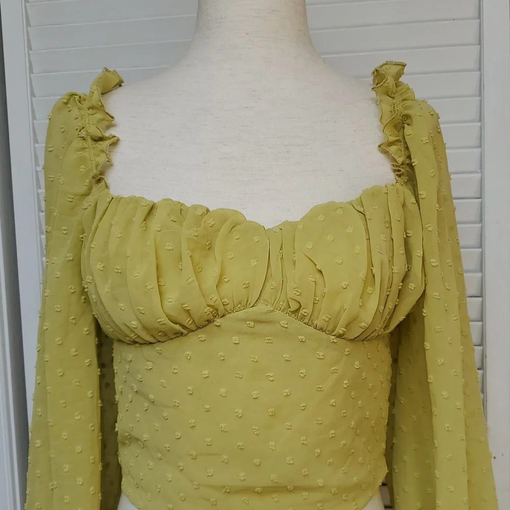 Women's Yellow Green Ruched Crop Top Size S